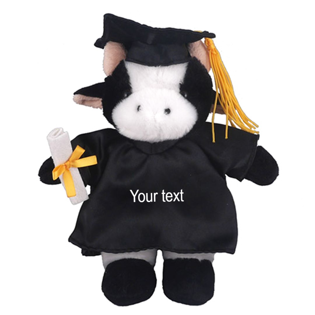 12" Graduation Cow Plush Stuffed Animal Toys with Cap and Personalized Gown