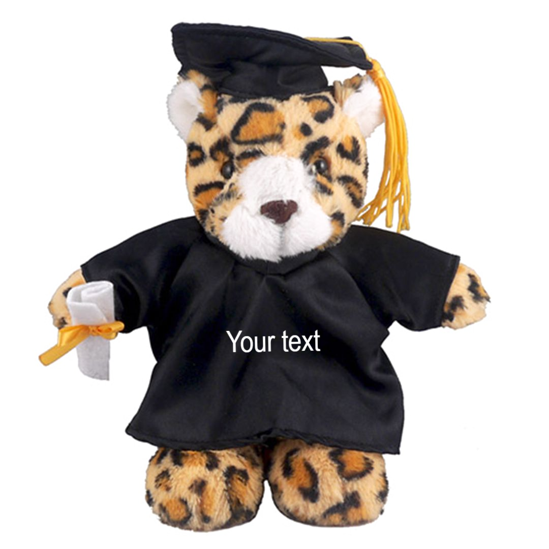 12" Graduation Leopard Plush Stuffed Animal Toys with Cap and Personalized Gown