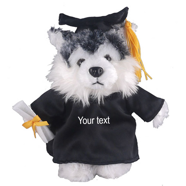 12" Graduation Husky Plush Stuffed Animal Toys with Cap and Personalized Gown