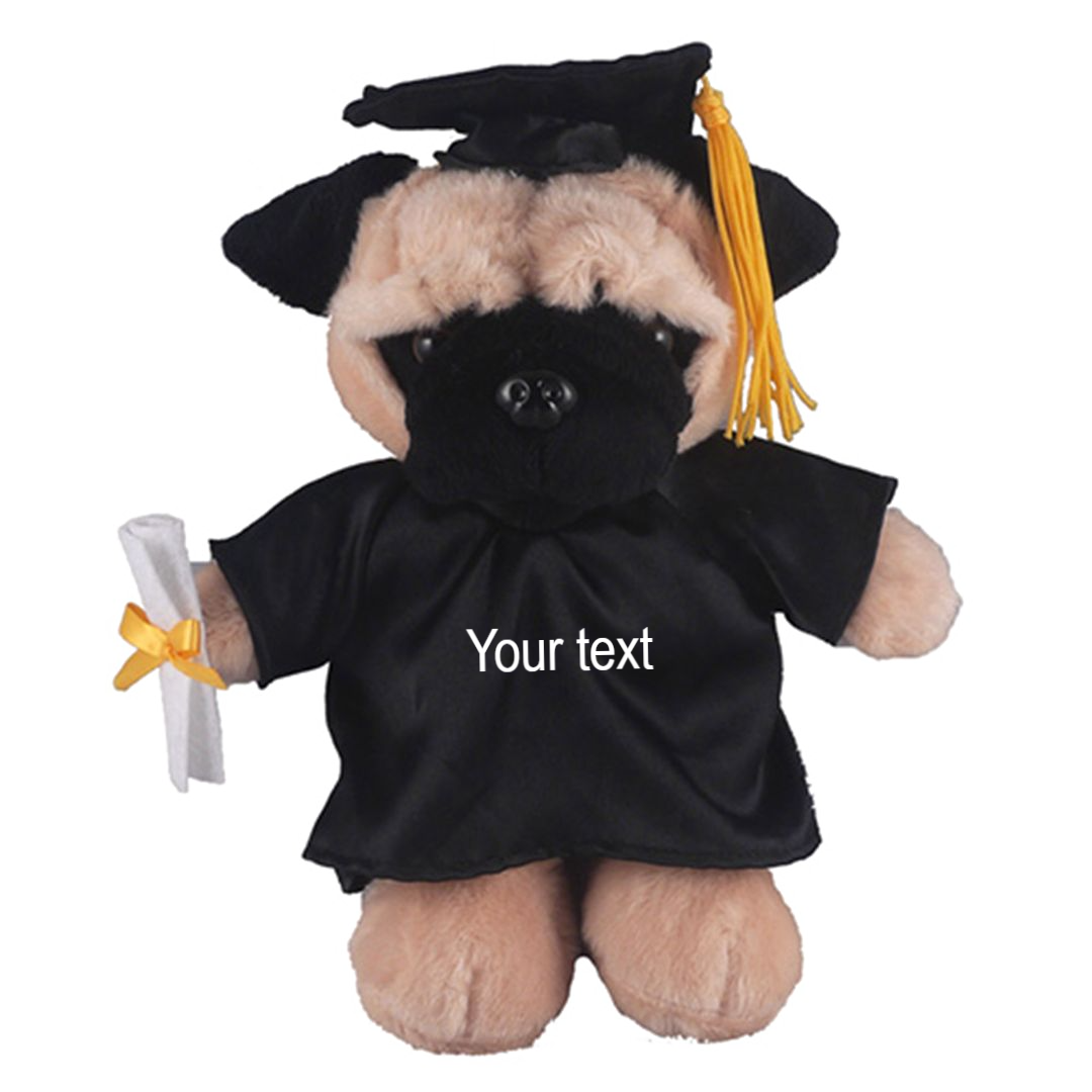 12" Graduation Pug Plush Stuffed Animal Toys with Cap and Personalized Gown - 0