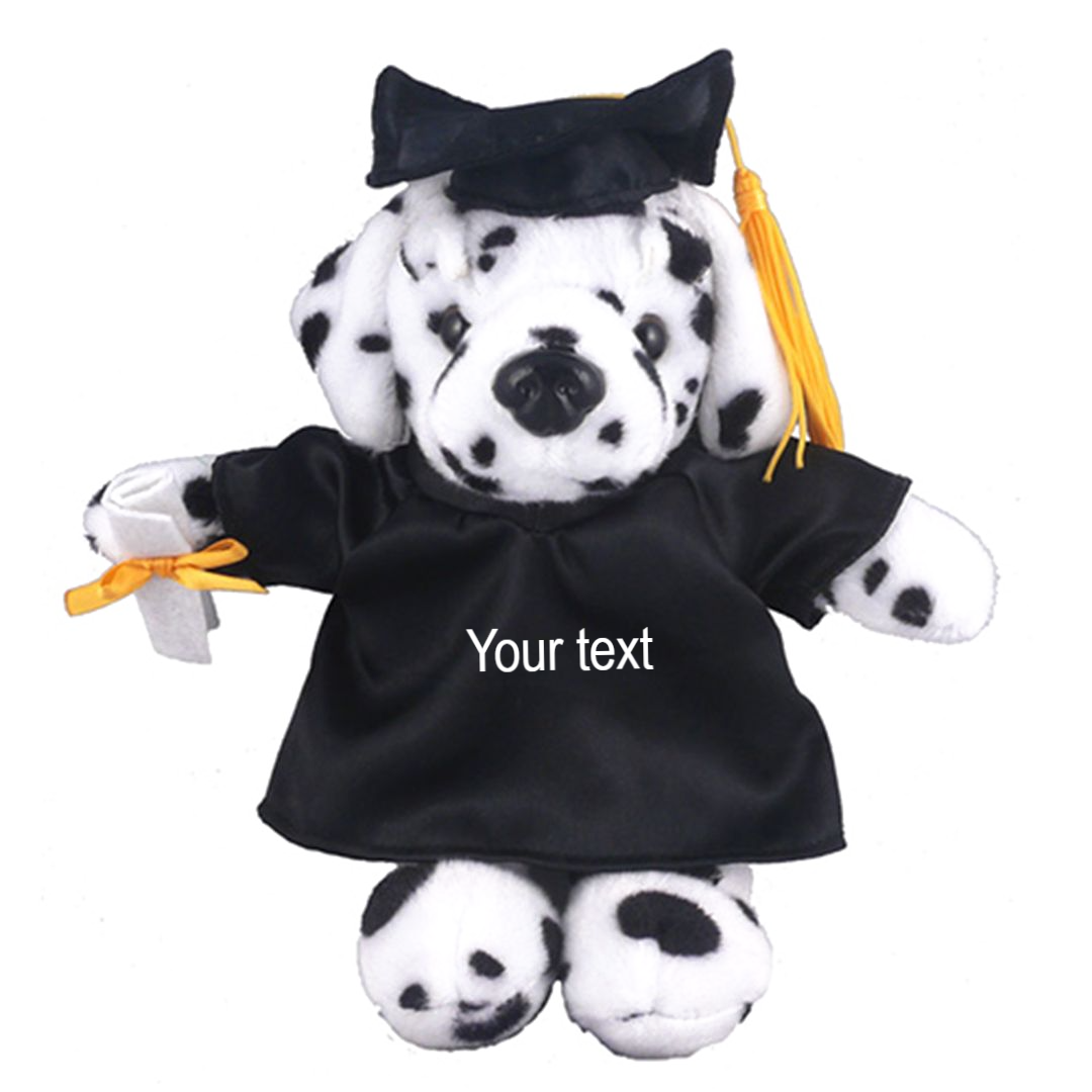 12" Graduation Dalmation Plush Stuffed Animal Toys with Cap and Personalized Gown - 0