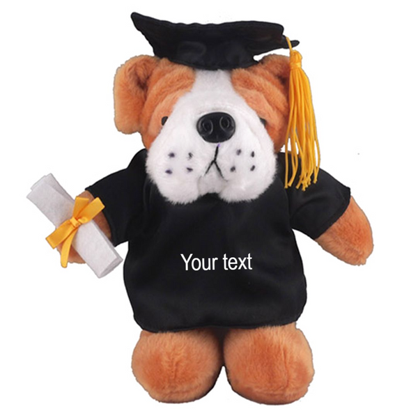 12" Graduation Bulldog Plush Stuffed Animal Toys with Cap and Personalized Gown