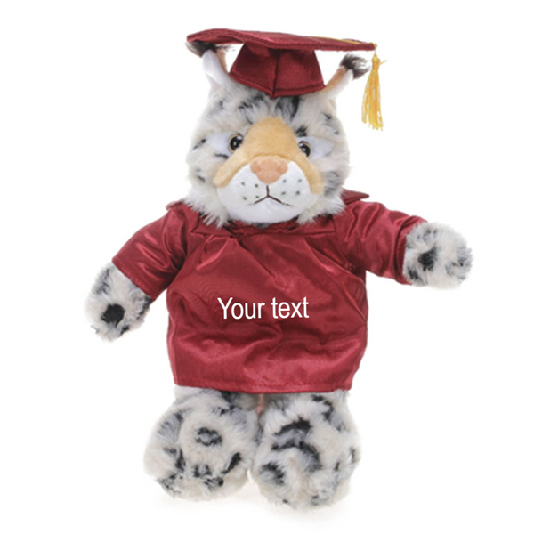 12" Graduation Wild Cat Plush Stuffed Animal Toys with Cap and Personalized Gown