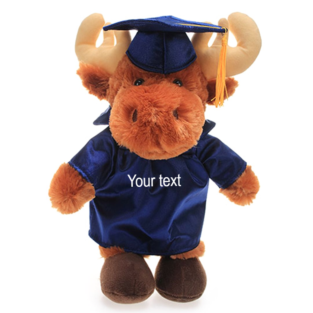 12" Graduation Moose Plush Stuffed Animal Toys with Cap and Personalized Gown - 0