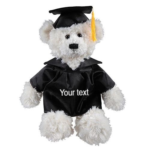 12" Graduation Cream Brandon Bear Plush Stuffed Animal Toys with Cap and Personalized Gown - 0