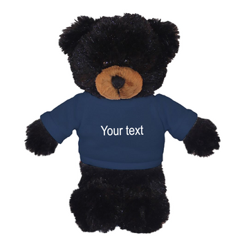 8" Floppy Black Bear with Tee Plush Stuffed Animal Personalized Gift