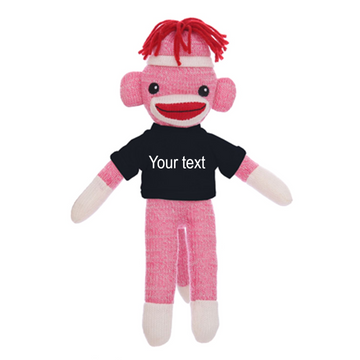 8" Pink Sock Monkey with Personalized Tee