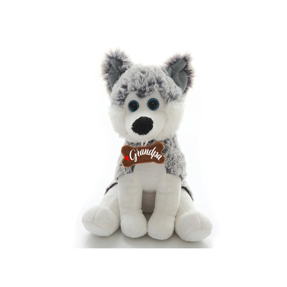 8" Sitting Father’s Day Pawpal Grandpa Husky, Featuring Soft Fur and an Adorable Father's Day Design by Plushland.