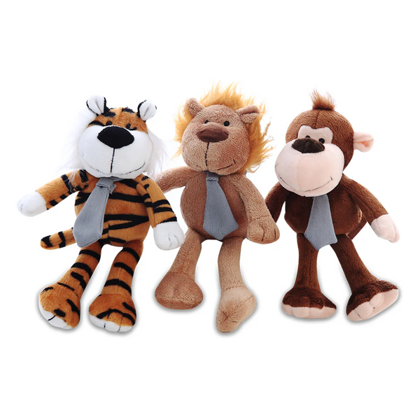 8" Standing Father’s Day Lion, Tiger and Monkey with Tie, Featuring Soft Fur and a Stylish Tie by Plushland.