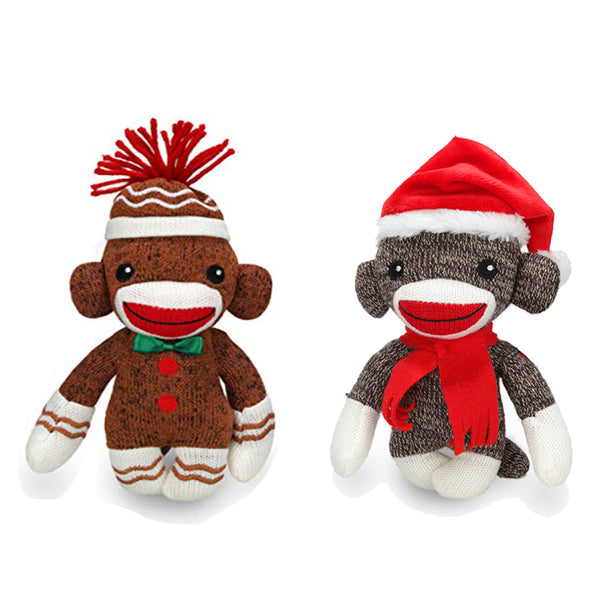 6" Sitting Brown & Gray Xmas Sockie Plush Toy, Featuring a Festive Holiday Design With Soft Fabric by Plushland.