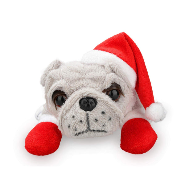 8" Sitting Gray Xmas Bulldog Plush Toy, Featuring a Festive Holiday Design by Plushland.