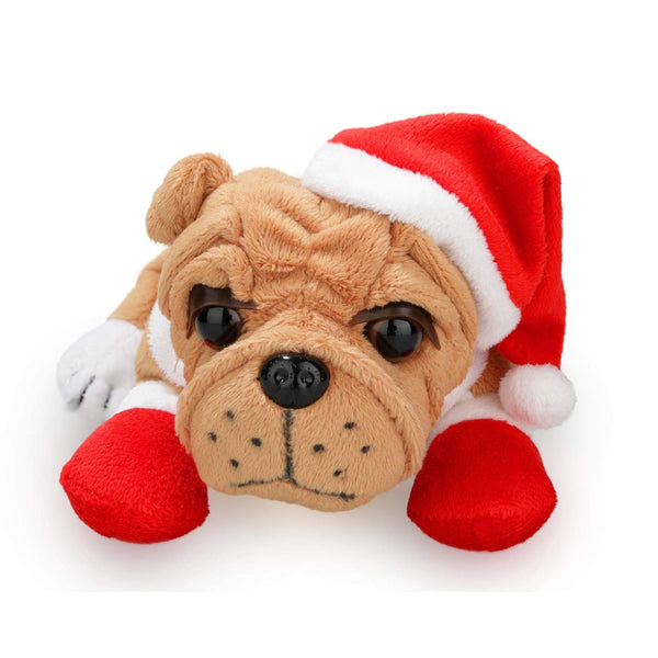 8" Sitting Brown Xmas Bulldog Plush Toy, Featuring a Festive Holiday Design by Plushland.