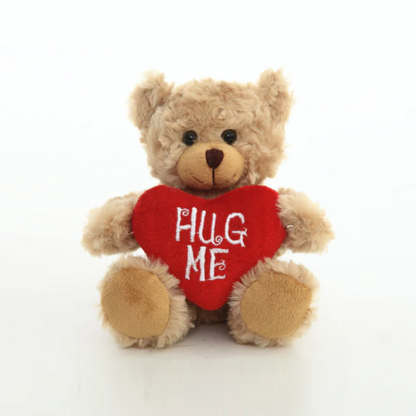 6" Sitting Valentine Mocha Bear, Soft Fur, Holding a Heart with 'Hug Me' Inscription, Perfect for Gifts by Plushland.