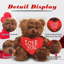 Sitting Valentine Mocha Bear Chocolate, Soft Fur, Holding a Heart with Detail Display by Plushland.