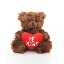 Sitting Valentine Mocha Bear Chocolate, Soft Fur, Holding a 'Be Mine' Heart, Perfect for Gifts by Plushland.