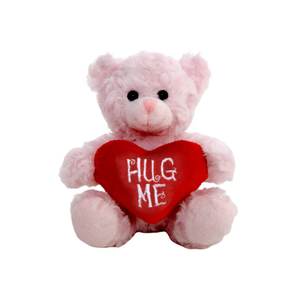 9" Sitting Valentine Mocha Bear Pink, Soft Fur, Holding a 'Hug Me' Heart, Perfect for Gifts by Plushland.