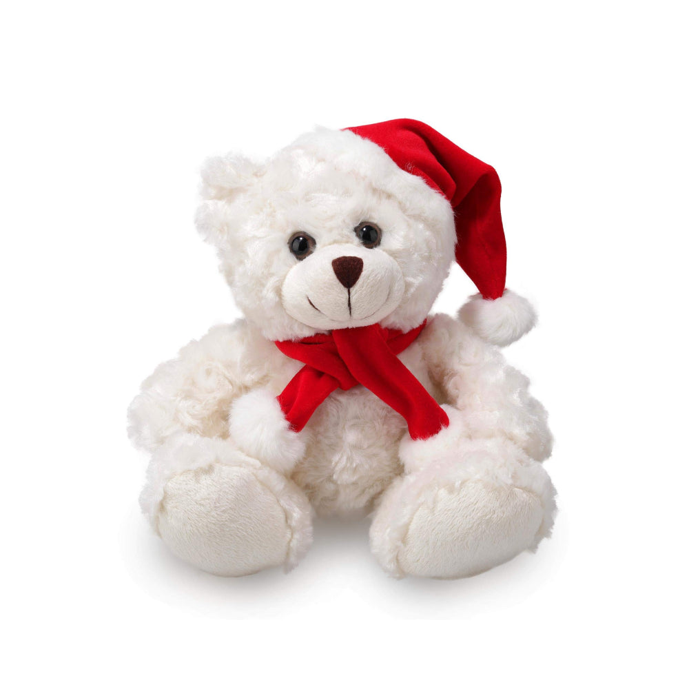 6" Sitting Xmas Cream Bear with Scarf and Hat, Featuring Soft Fur and a Festive Design by Plushland.