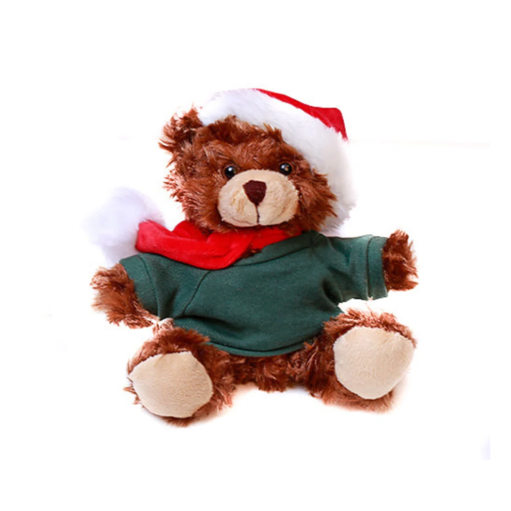 6" Sitting Custom Chocolate Bear with Green Tee, Featuring Soft Fur and a Personalized Design by Plushland.