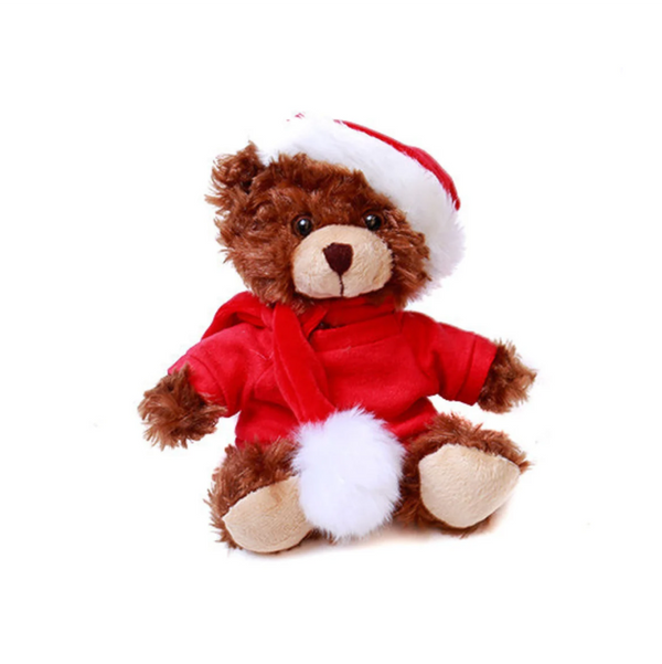 6" Sitting Custom Chocolate Bear with RedTee, Featuring Soft Fur and a Personalized Design by Plushland.