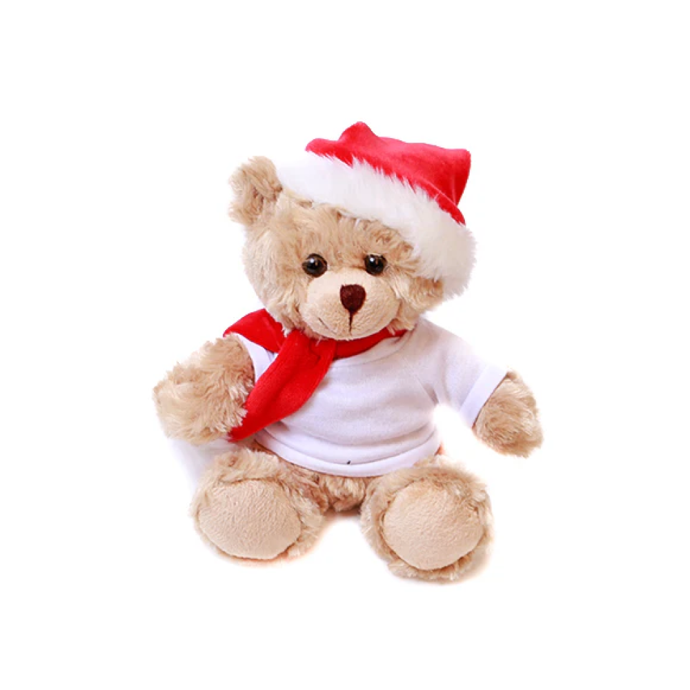 6" Sitting Custom Beige Bear with White Tee, Featuring Soft Fur and a Personalized Design by Plushland.