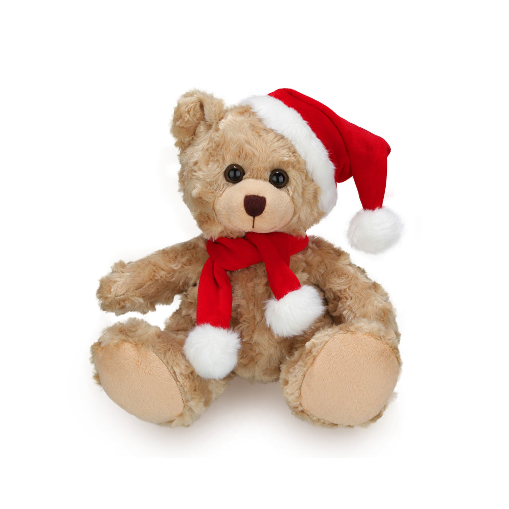 11" Sitting Xmas Beige Bear Plush Toy, Featuring a Festive Holiday Design With Soft Fabric by Plushland