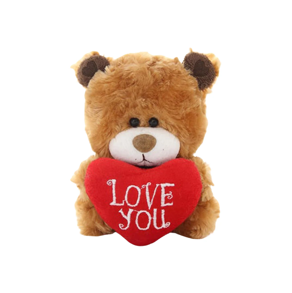 6" Sitting Brown Qbeba Bear with Holding Love Heart Soft Fur and Adorable Design by Plushland.