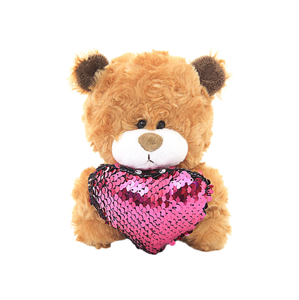 Brown Bear with Sequin Heart 6” – Cute Plush Bear with
