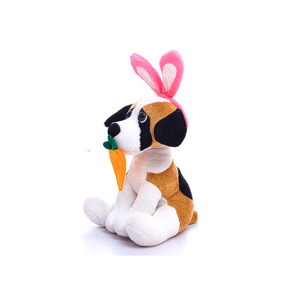 8" Sitting Left Side Easter Beagle Paw Pal, Featuring Soft Fur and a Cute Easter Outfit by Plushland.






