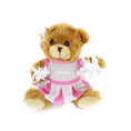 8" Sitting Custom Pink Cheerleader Bear, Featuring Soft Fur and a Cheerleader Outfit by Plushland.