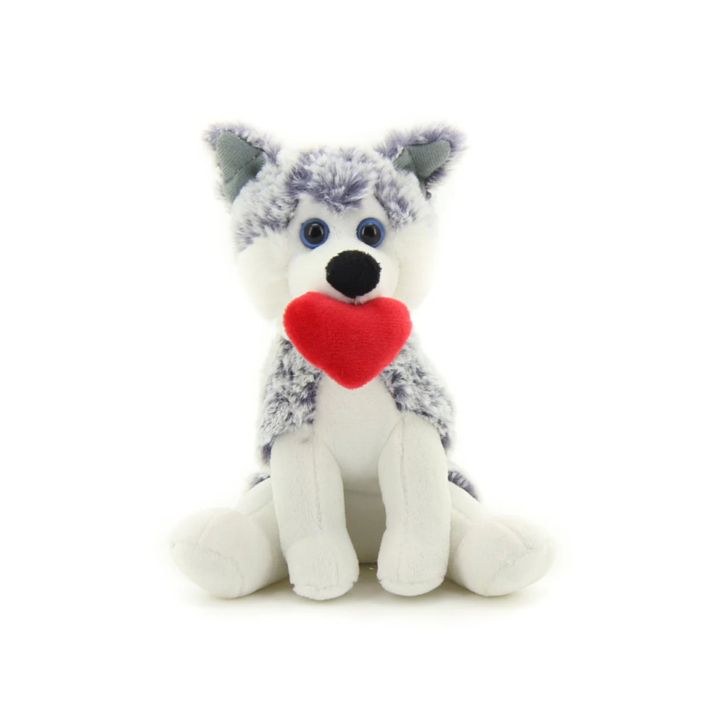 10" Sitting Pawpal Husky Dogs with Red Heart, Featuring Soft and an Adorable Heart Design by Plushland.