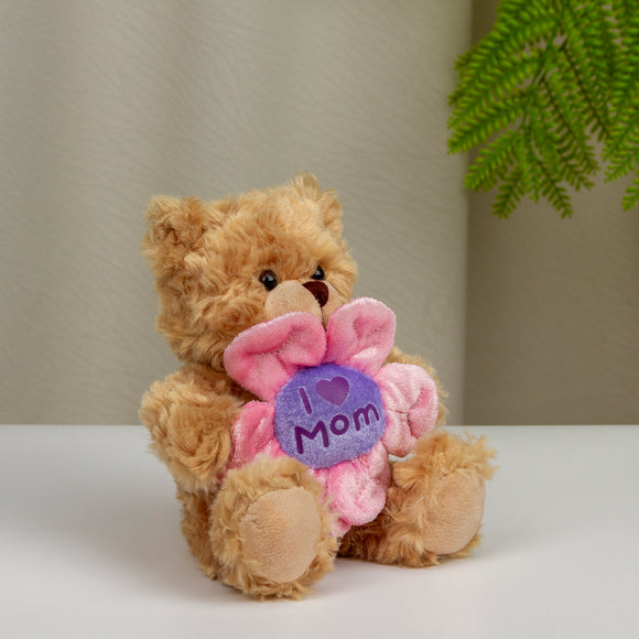 Mocha Bear Holding Flower Gift 6"