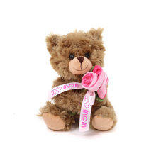 Bear with Pink Rose 'I Love Mom' Ribbon