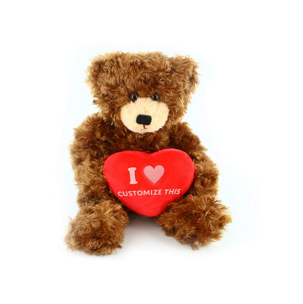 12" Sitting Chocolate Bears with Custom Heart, Soft Fur, Holding Personalized Heart by Plushland.