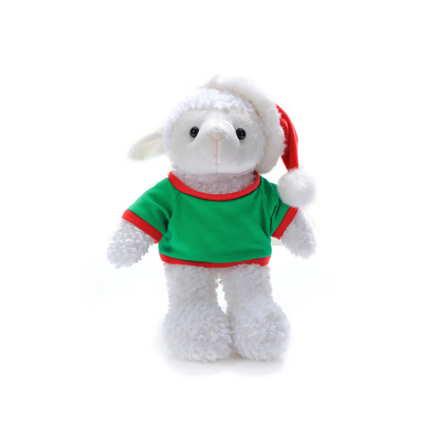 12" Standing Stuffed Sheep with Green Shirt, Featuring Soft Fur and an Adorable Design by Plushland.