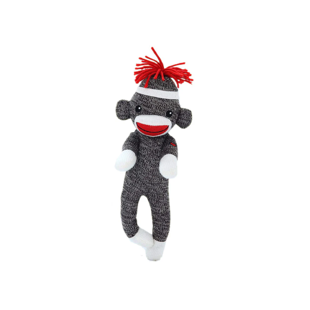 8" Standing Gray Sockiz Sock Monkey, Featuring Soft Fabric and a Playful Design by Plushland.