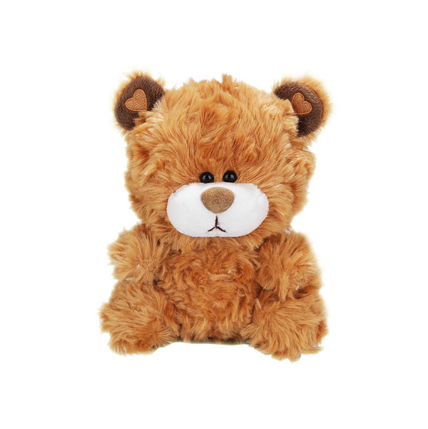 6" Sitting Brown Qbeba Bear with Heart, Featuring Soft Fur and a Cute Heart Design by Plushland.