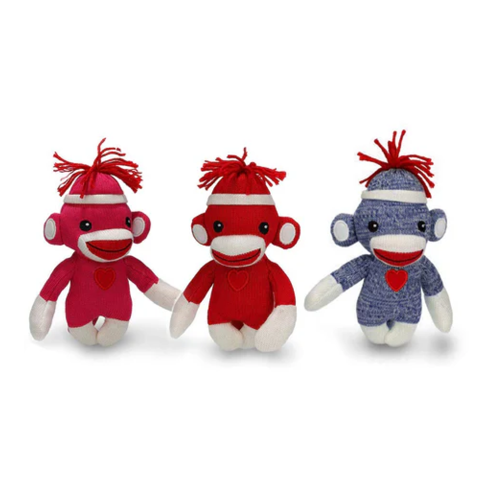 6" Standing Love Sockiez Assorted, Soft Fabric, Adorable Designs in Pink, Red, and Blue by Plushland.