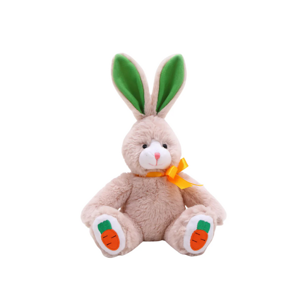 9" Long Ear Stuffed Animal Bunny with Spring Flower/Carrot accent on foot