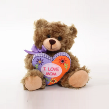 Mocha Sitting Bear with Mom Floral Heart 6 Inches