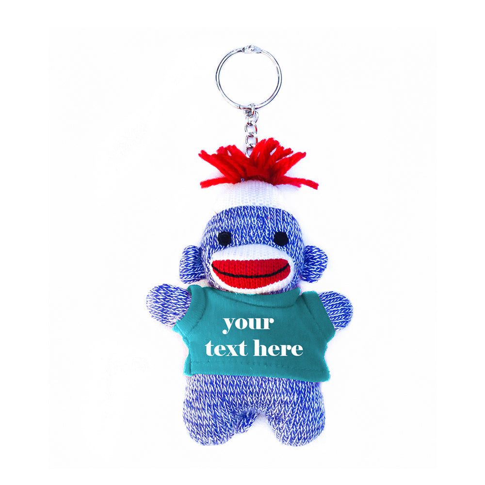 Green Sock Monkey Keychain with Tee 4"