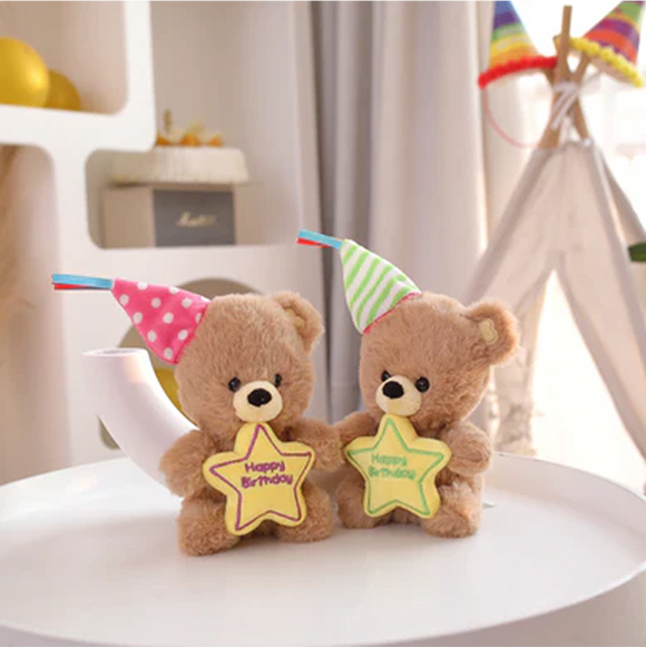 Birthday Star Bear with Hat 8"