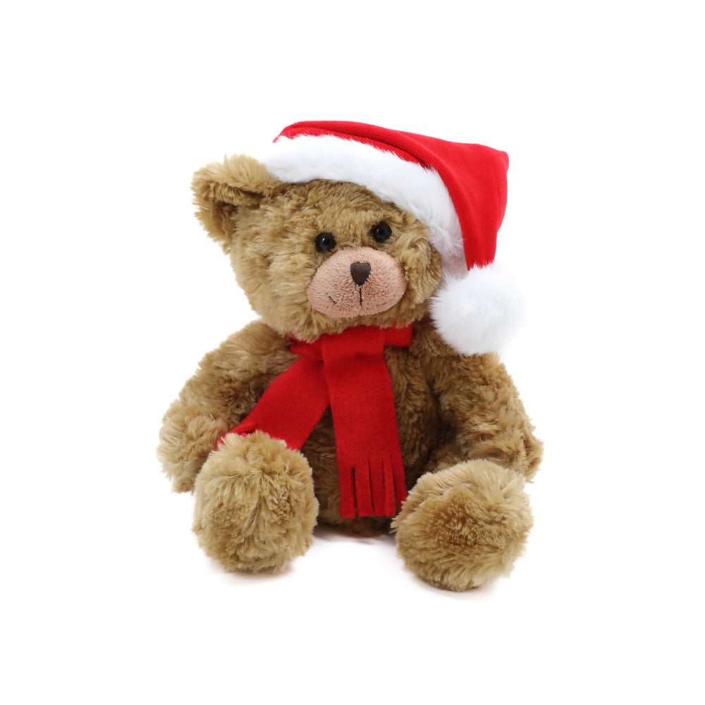 10" Sitting Xmas Duffy Bear in Brown, Featuring a Festive Holiday Design With Soft Fabric by Plushland.