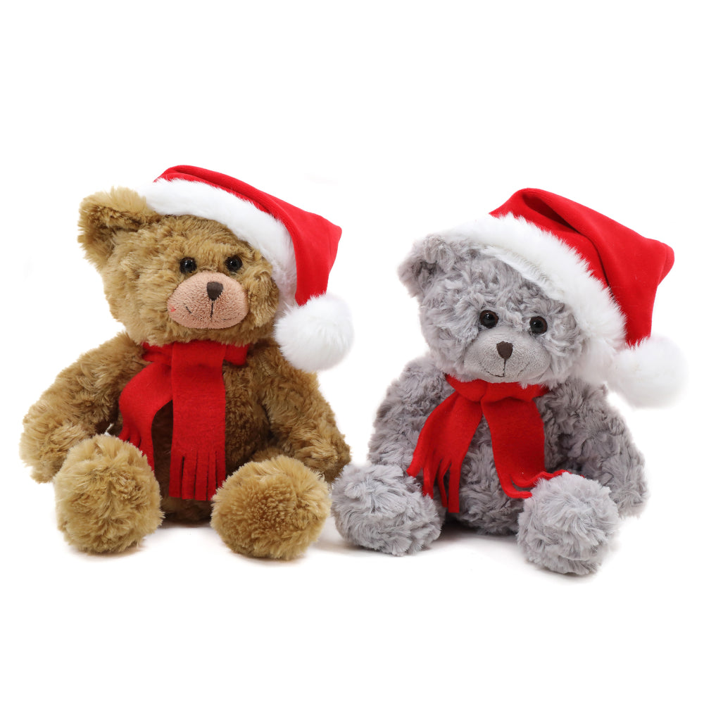 10" Sitting Xmas Duffy Bear in Brown & Gray, Featuring a Festive Holiday Design by Plushland.