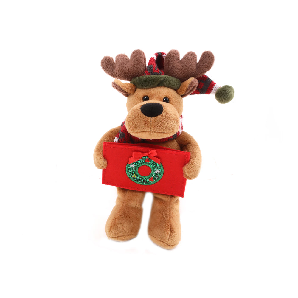 9" Standing Gift Card Holder Reindeer Plush Toy, A Cute Penguin Wearing Festive Accessories by Plushland.