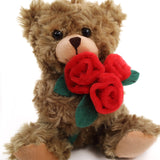 Plushland Stuffed Mocha Rose Bear, Plush Bear Toy for Kids & Adults - Red Rose in Hand - Brown-6 inches