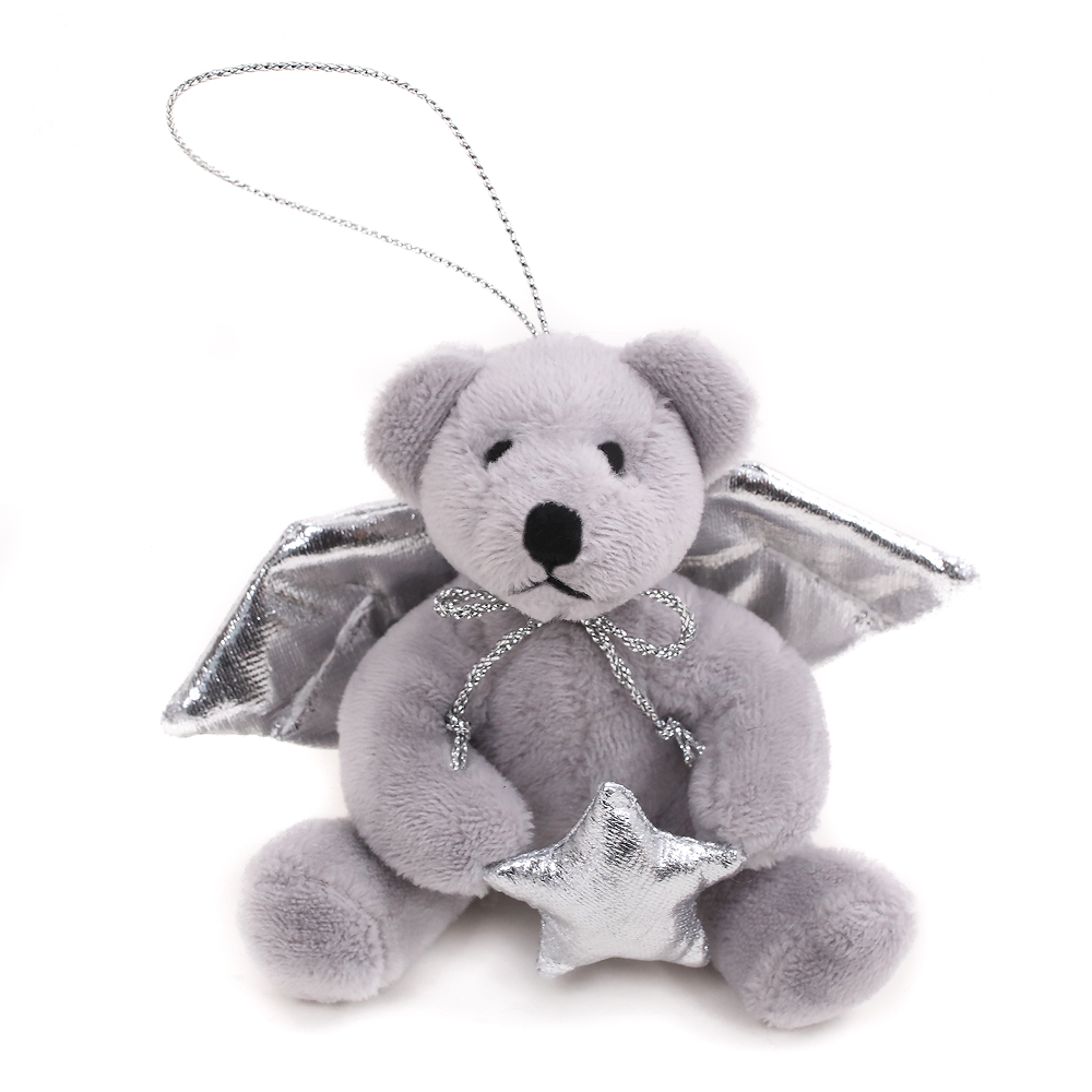 Silver Angel Bear Ornament Keychain 4"
