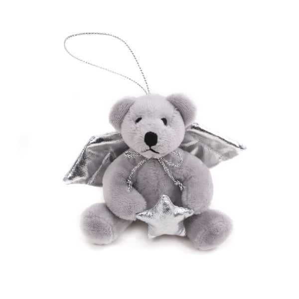 Angel Bear Ornament Silver 4"