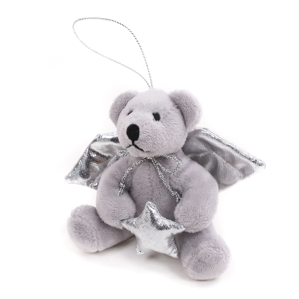 Silver Angel Bear Ornament Keychain 4"