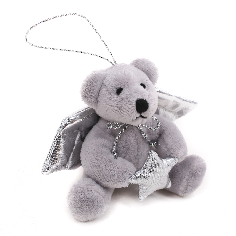 Silver Angel Bear Ornament Keychain 4"
