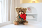 Plushland Stuffed Mocha Rose Bear, Plush Bear Toy for Kids & Adults - Red Rose in Hand - Brown-6 inches